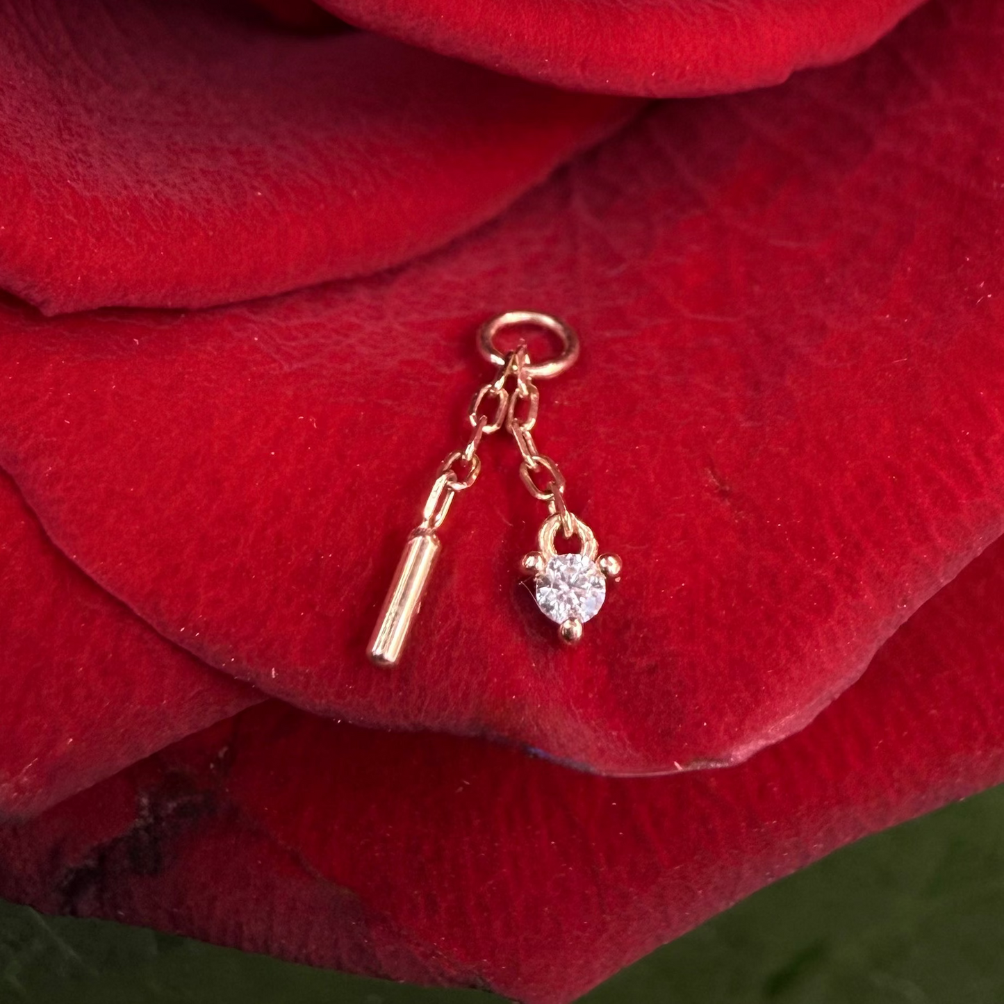 Pendente ouro sólido 14k zircónia e barra