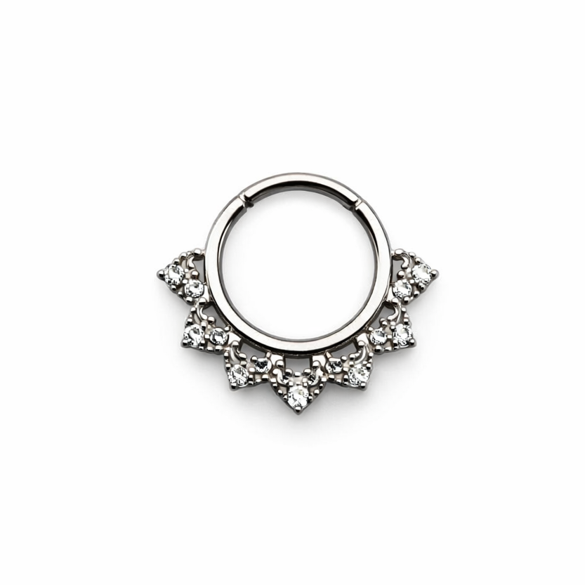 Argola clicker ornamentada com zircónias 