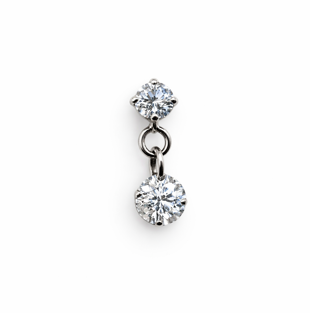 Topo pendente em titânio natural push pin com duas zircónias 