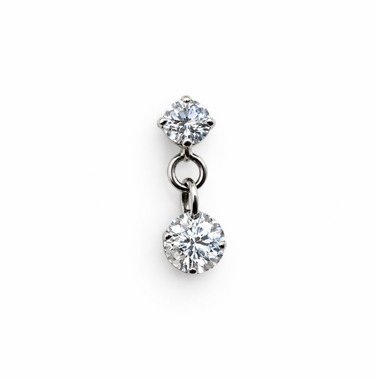 Topo pendente em titânio natural push pin com duas zircónias 