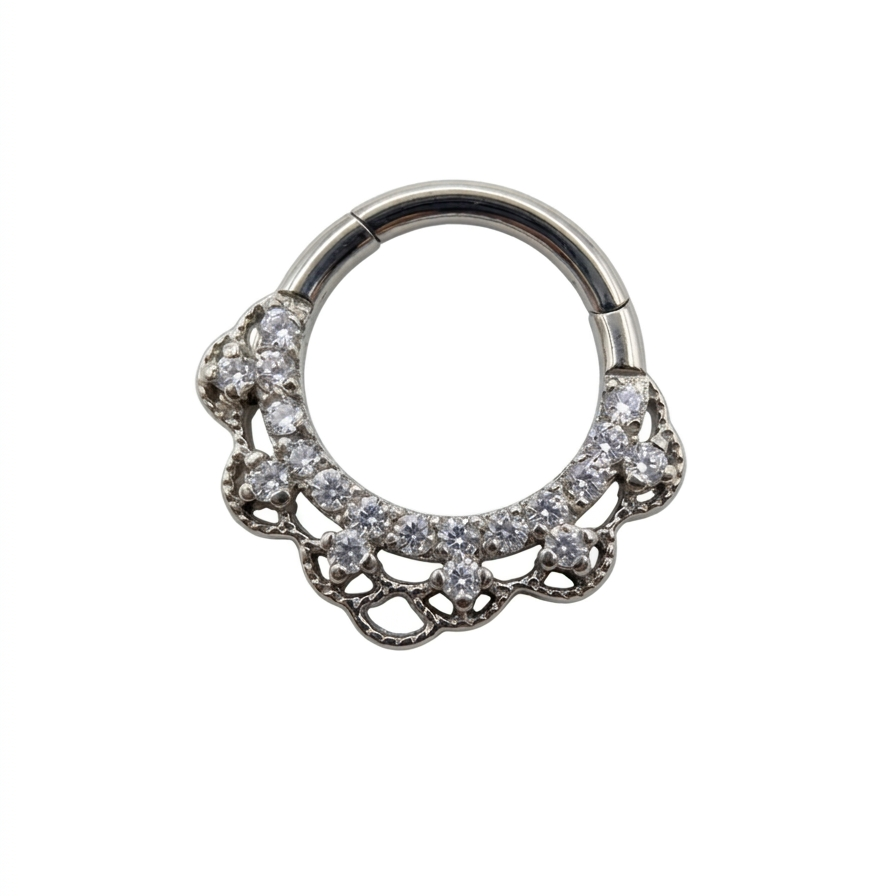 Argola clicker ornamentada com zircónias 
