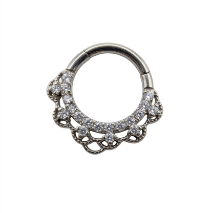 Argola clicker ornamentada com zircónias 