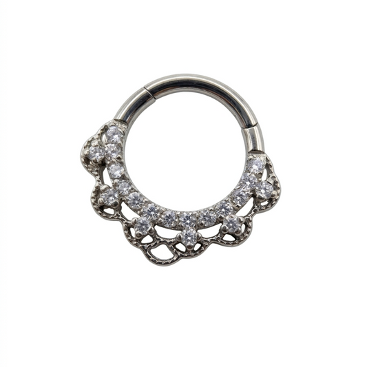 Argola clicker ornamentada com zircónias 