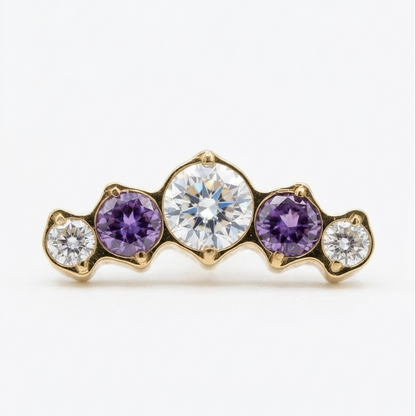 Topo cluster de risca com 2 zirconias amethyst e 3 clear 