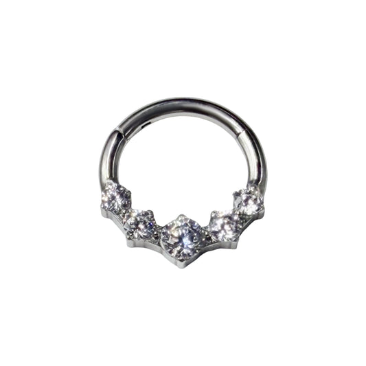 argola clicker com cinco zirconias cubicas