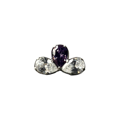 topo de rosca com tres zirconias duas clearv e uma ametista