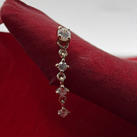 topo pendente quatro zirconias em ouro 14k push pin